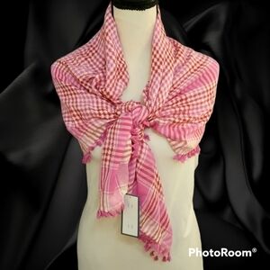 Saro LIFESTYLE Taleen Candy Pink Gingham Tassel Shawl Stole Wrap Scarf
